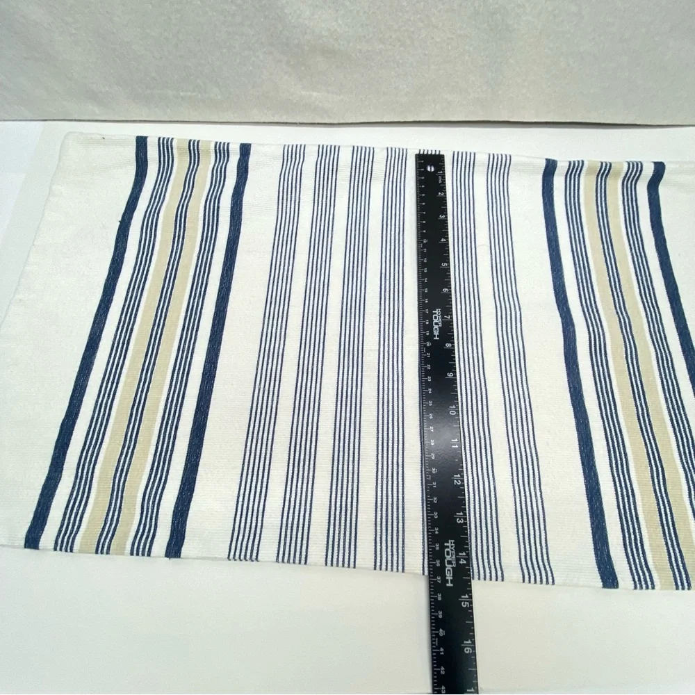 Pottery Barn Blue White Cream Striped Cotton Pillow Cover Zipper Closure Coastal